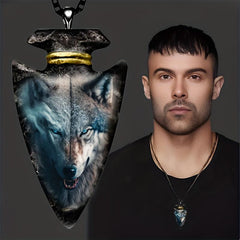 1pc Men's Punk Animal Pendant Triangle Wolf With Eyes Necklace Chain Necklace
