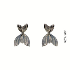 Metal Texture Pleated Earrings Mermaid Princess Style