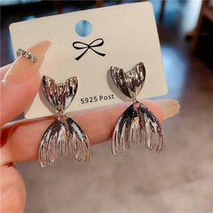 Metal Texture Pleated Earrings Mermaid Princess Style