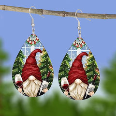 Christmas Gnome Faux Leather Earrings Holiday Gift Party Present