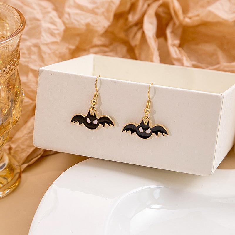 Halloween Bat Pumpkin Earrings Horror Skull Eyedrop Earrings