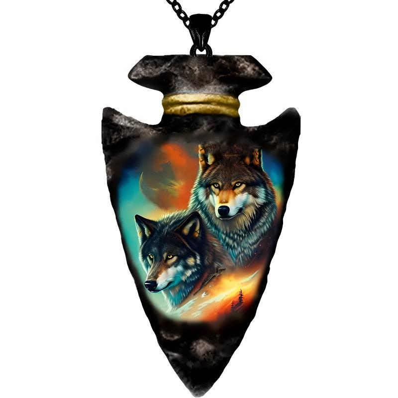 Boy's Wolf Necklace Geometric Triangle Pendant Hip Hop Punk Style