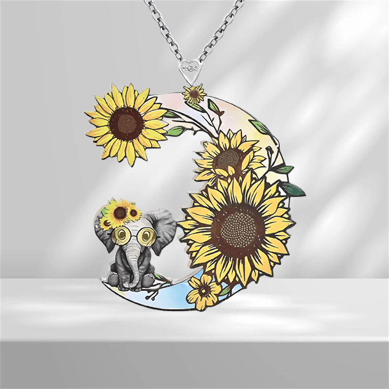 Elephant Moon Pendant Necklace Jewelry Gift