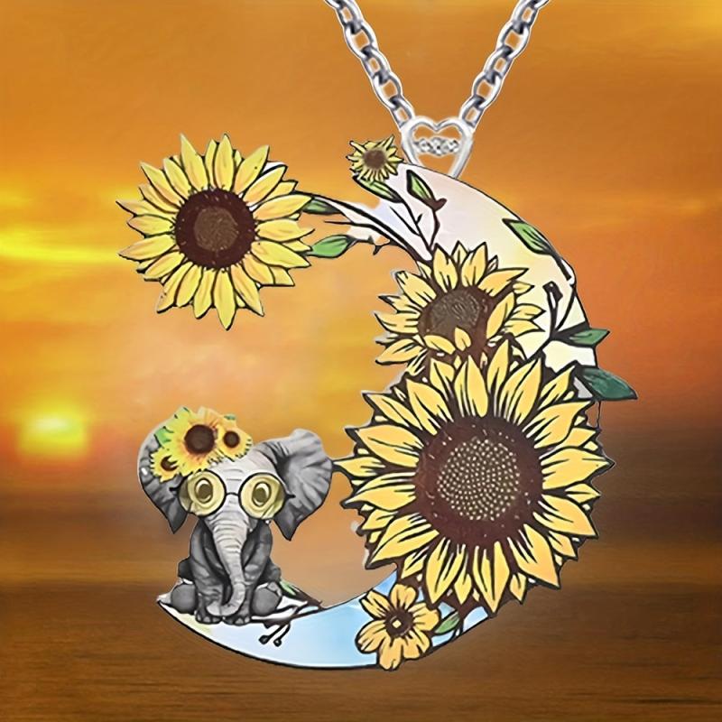 Elephant Moon Pendant Necklace Jewelry Gift