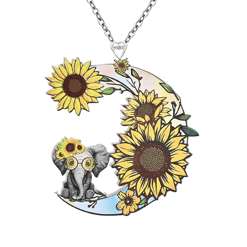 Elephant Moon Pendant Necklace Jewelry Gift