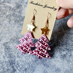 Colorful Christmas Tree Earrings Pink Yellow Studs For Women