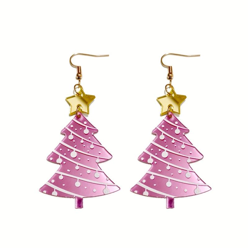 Colorful Christmas Tree Earrings Pink Yellow Studs For Women