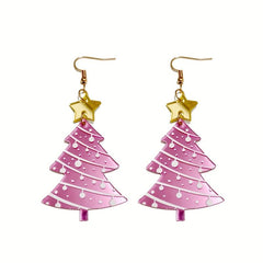Colorful Christmas Tree Earrings Pink Yellow Studs For Women