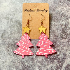 Colorful Christmas Tree Earrings Pink Yellow Studs For Women