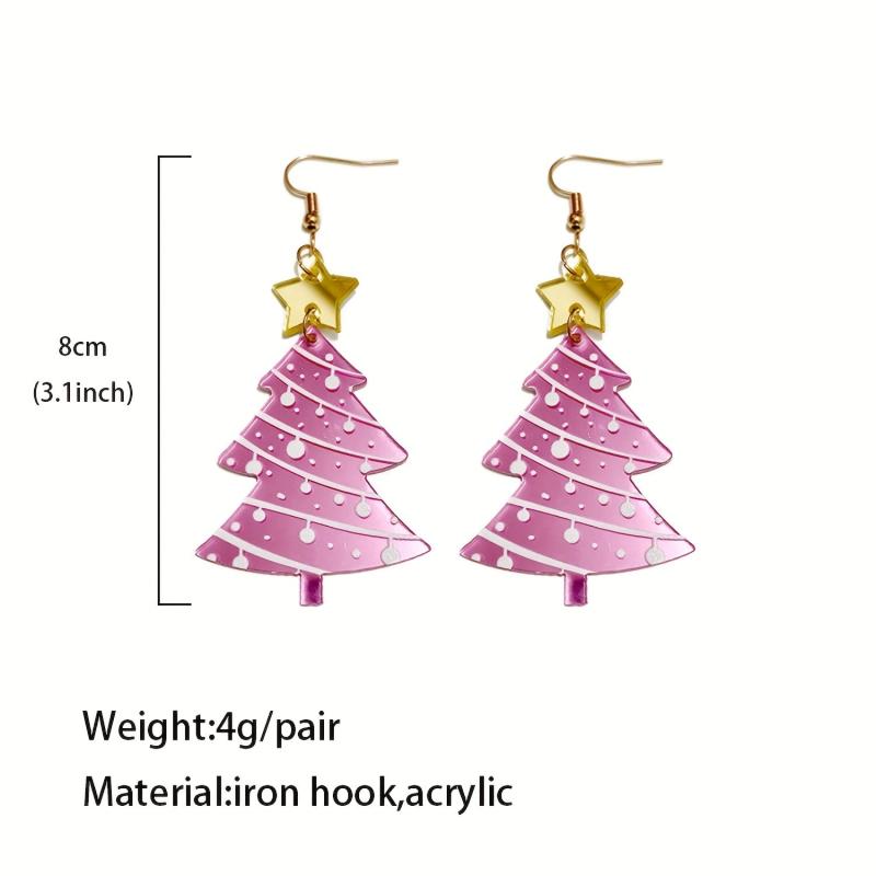 Colorful Christmas Tree Earrings Pink Yellow Studs For Women