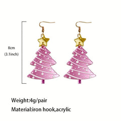 Colorful Christmas Tree Earrings Pink Yellow Studs For Women