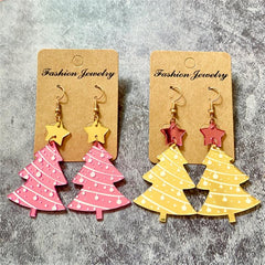 Colorful Christmas Tree Earrings Pink Yellow Studs For Women