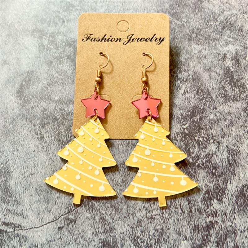 Colorful Christmas Tree Earrings Pink Yellow Studs For Women