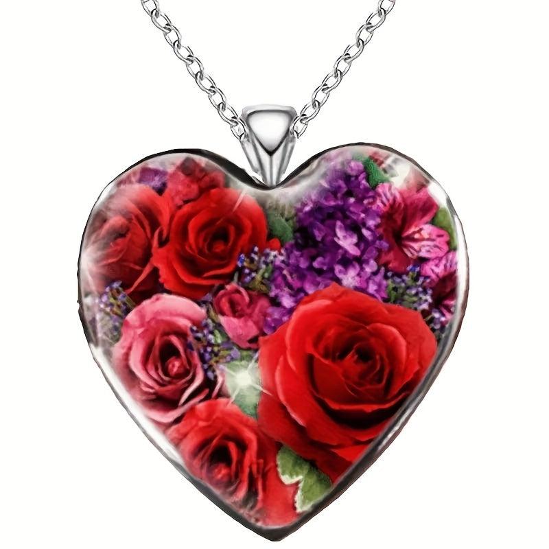 Heart Rose Pendant Necklace For Children Daughter Holiday Anniversary Gift