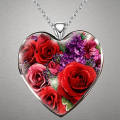 Heart Rose Pendant Necklace For Children Daughter Holiday Anniversary Gift