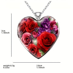 Heart Rose Pendant Necklace For Children Daughter Holiday Anniversary Gift