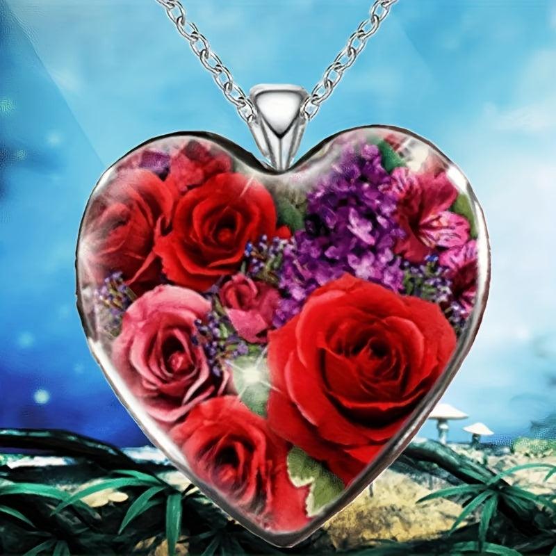 Heart Rose Pendant Necklace For Children Daughter Holiday Anniversary Gift
