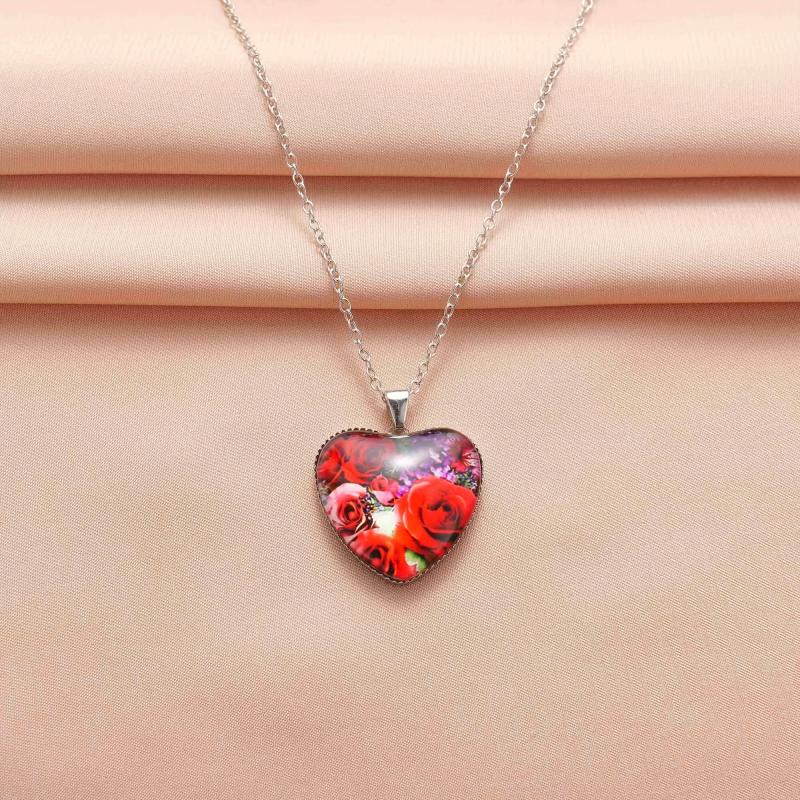 Heart Rose Pendant Necklace For Children Daughter Holiday Anniversary Gift