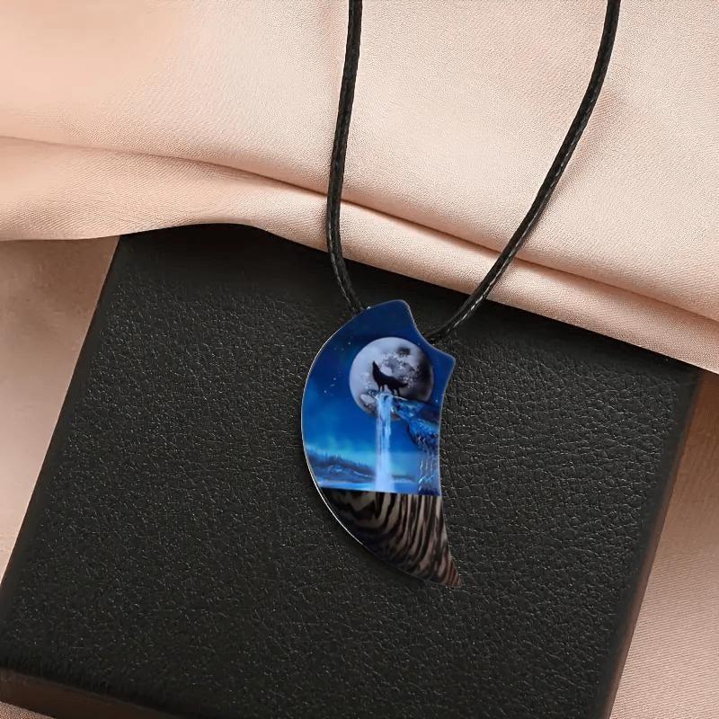 Moon & Wolf Necklace for Men Women, Banquet Party Jewelry