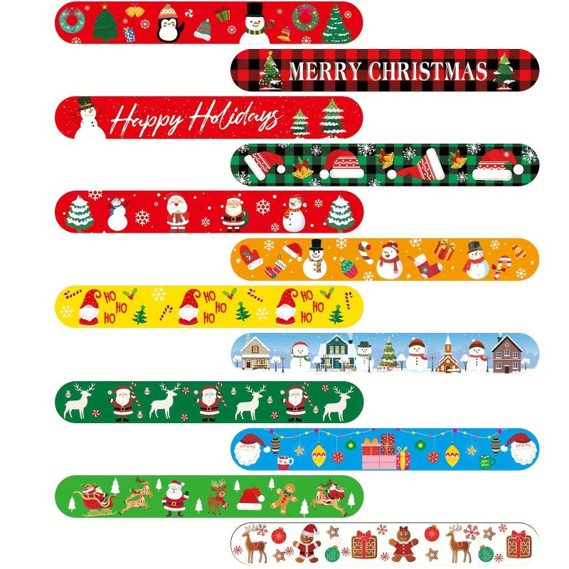 12pcs Christmas Slap Bracelet Snap Bracelet Party Gift Toy Christmas Theme