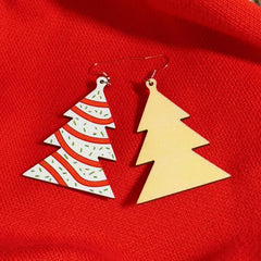 Christmas Tree Print Dangle Earrings Wooden Jewelry for Girls Women