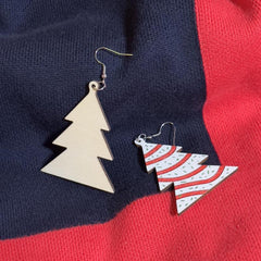 Christmas Tree Print Dangle Earrings Wooden Jewelry for Girls Women