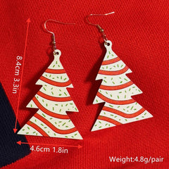 Christmas Tree Print Dangle Earrings Wooden Jewelry for Girls Women