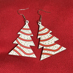 Christmas Tree Print Dangle Earrings Wooden Jewelry for Girls Women