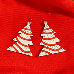 Christmas Tree Print Dangle Earrings Wooden Jewelry for Girls Women