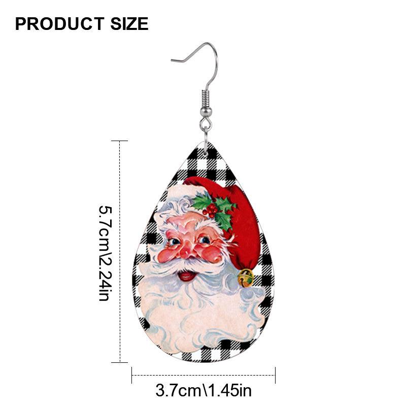 Santa Claus Teardrop Faux Leather Earrings Christmas Gift