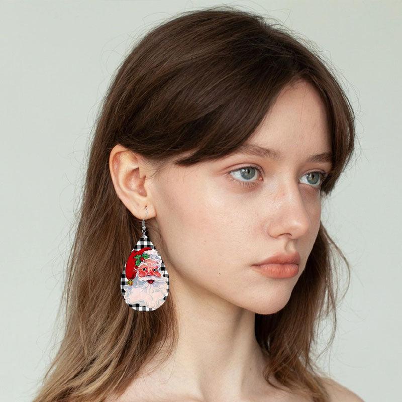 Santa Claus Teardrop Faux Leather Earrings Christmas Gift