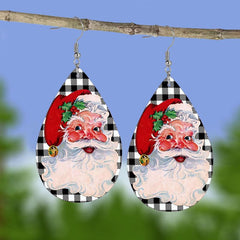 Santa Claus Teardrop Faux Leather Earrings Christmas Gift