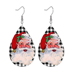 Santa Claus Teardrop Faux Leather Earrings Christmas Gift