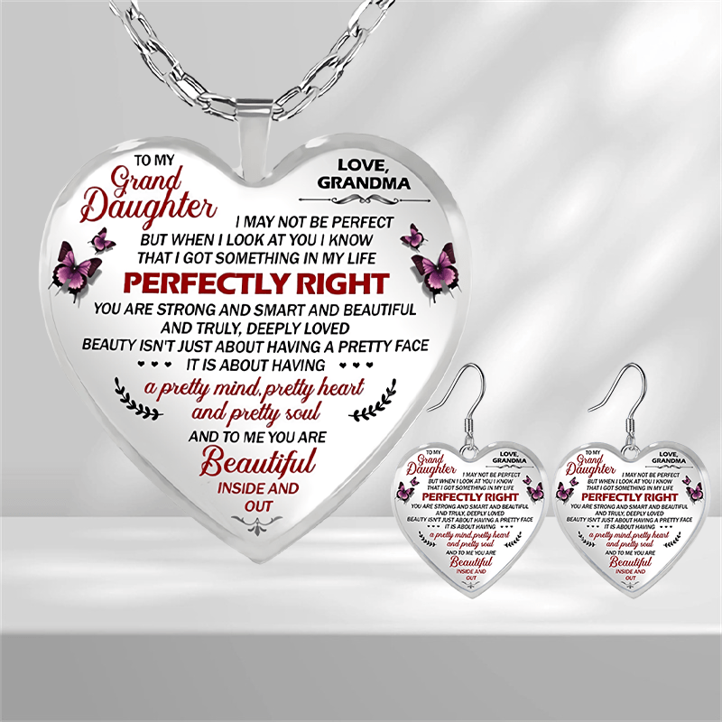 Butterfly Heart Glass Pendant Earrings for Daughter Graduation Party