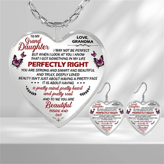 Butterfly Heart Glass Pendant Earrings for Daughter Graduation Party