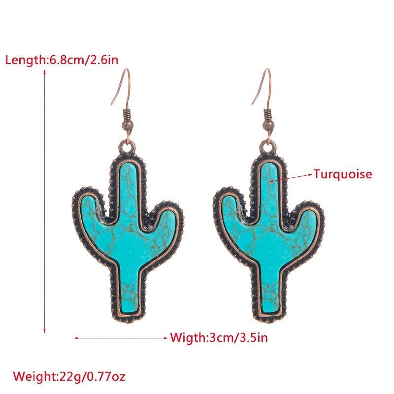5pcs Cactus Turquoise Bronze Earrings Set