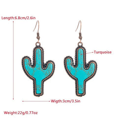 5pcs Cactus Turquoise Bronze Earrings Set