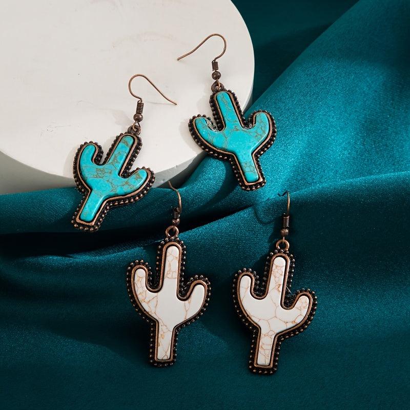 5pcs Cactus Turquoise Bronze Earrings Set