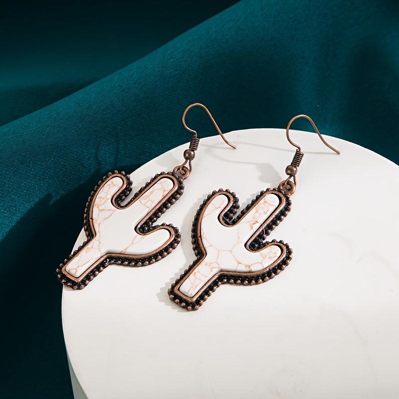 5pcs Cactus Turquoise Bronze Earrings Set