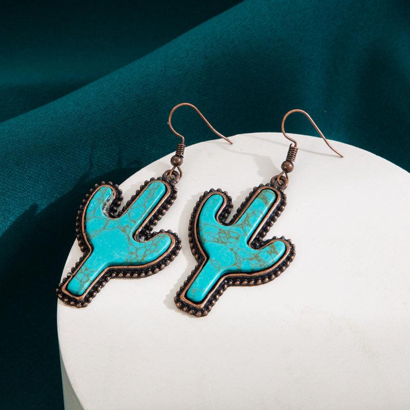5pcs Cactus Turquoise Bronze Earrings Set