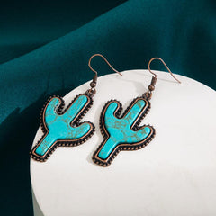 5pcs Cactus Turquoise Bronze Earrings Set