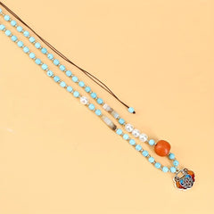 Lotus Pendant Pine Stone String Pearl Necklace