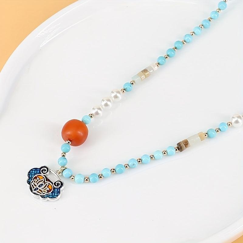 Lotus Pendant Pine Stone String Pearl Necklace