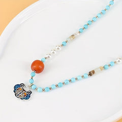 Lotus Pendant Pine Stone String Pearl Necklace