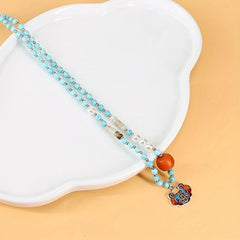 Lotus Pendant Pine Stone String Pearl Necklace