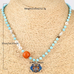 Lotus Pendant Pine Stone String Pearl Necklace
