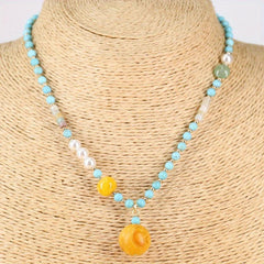 Lotus Pendant Pine Stone String Pearl Necklace