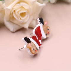 Christmas Deer Dangle Earrings Acrylic Animal Pattern Elk Cartoon Style Gift