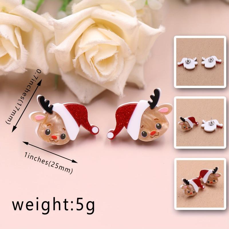Christmas Deer Dangle Earrings Acrylic Animal Pattern Elk Cartoon Style Gift