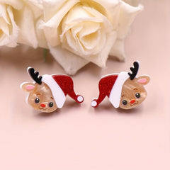 Christmas Deer Dangle Earrings Acrylic Animal Pattern Elk Cartoon Style Gift